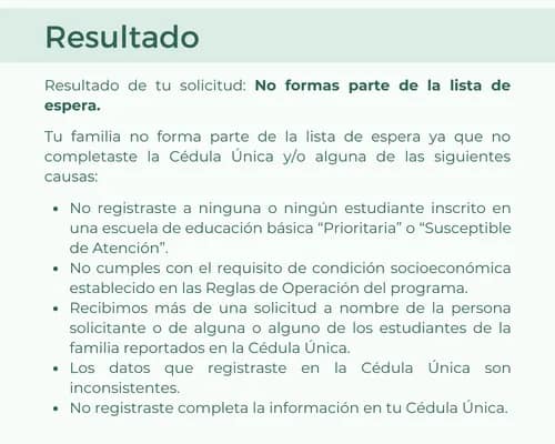 Lamentamos informarte que tu familia no ha sido incluida en la lista de espera 